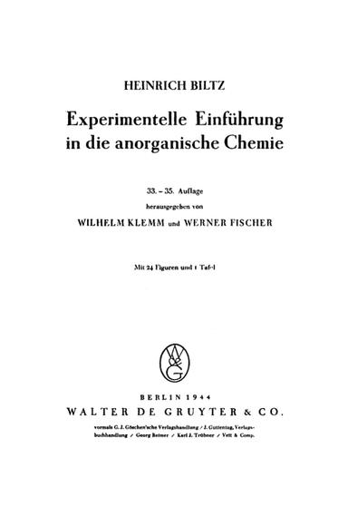 Experimentelle Einführung in die anorganische Chemie