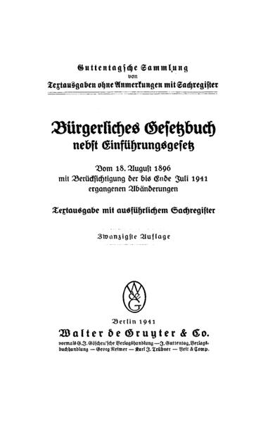 Bürgerliches Gesetzbuch nebst Einführungsgesetz